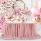 Dusty Rose Table Skirt 9FT Sheer Table Skirting 2 Layer Rectangle Tablecloth for Birthday Baby Shower Wedding - Image 7