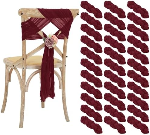 50 PCS Cheesecloth Chair Sashes Bows Wedding Aisle Decorations Chair Ribbon Ties Back Sash for Wedding Party Events Banquet Chair Cover Decoration (Burgundy) by Lumaycens