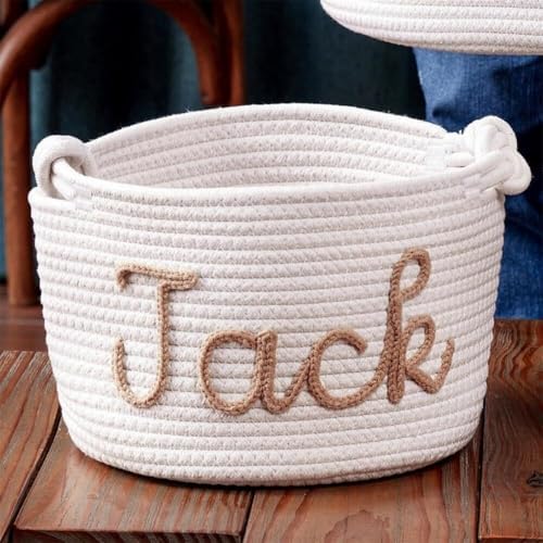 XFYSDIY Personalized Handmade Baby Basket, Custom Name Baby Diaper Caddy Organizer, Cotton Rope Storage Basket (S:22X16CM) - Image 5