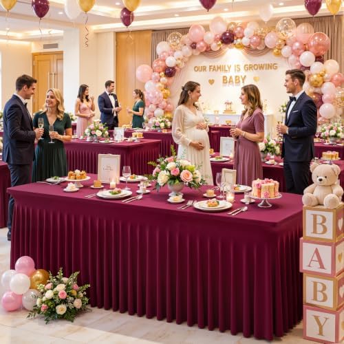 2 Pack Burgundy Table Cloth for 6 Foot Rectangle Tables Spandex Fitted Tablecloth 6ft Stretch Table Covers Skirt Burgundy Banquet Tablecloths Wrinkle Free Tablecloth for Party Wedding Birthday Event - Image 4