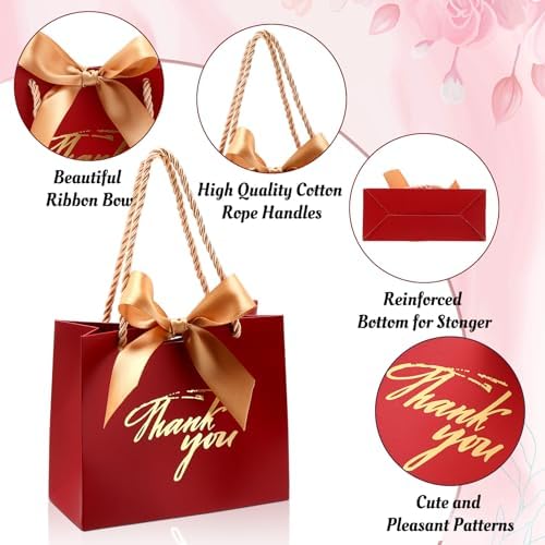 Colarr 60 Pcs Small Thank You Gift Bags with Handles, Pink and Red Bag - Image 3