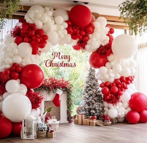 Mother's Day Balloon Garland Double Stuffed Red Pearl White Balloons Different Sizes Latex Ruby Red Balloon Red White Balloon Arch Kit for Mother Mom Women Birthday Baby Shower Wedding Party decor - Image 2