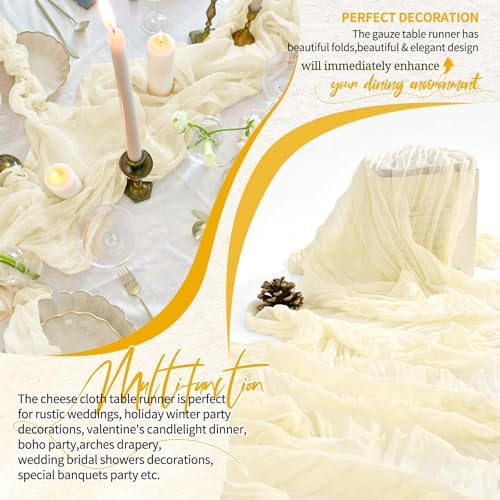 30 Pack Cheesecloth Table Runner 10FT Beige Table Runner Boho Gauze Cheese Cloth Table Runners Long Rustic Sheer Table Decorations for Wedding Party Baby Bridal Shower Birthday Holiday Home - Image 6