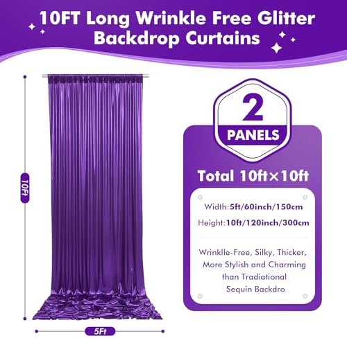 10ftx10ft Shimmer Purple Sequin Backdrop Curtain for Parties-2 Panels 5x10ft Thick Wrinkle Free Glitter Backdrop Drapes Photo Back Drop Curtains for Girl Birthday Wedding Photography Background - Image 6