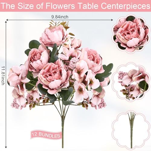 12 Bundles Peonies Artificial Flowers & Pack of 8 Baby Shower Centerpieces for Tables - Image 3
