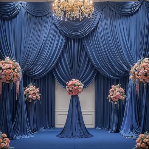 24x10FT Navy Blue Backdrop Curtains for Wedding Parties, Wrinkle Free Polyester Photography Backdrop Drapes for Graduation Baby Shower Birthday Stage Background Stand Decorations 4x10ft,6 Panels - Image 6