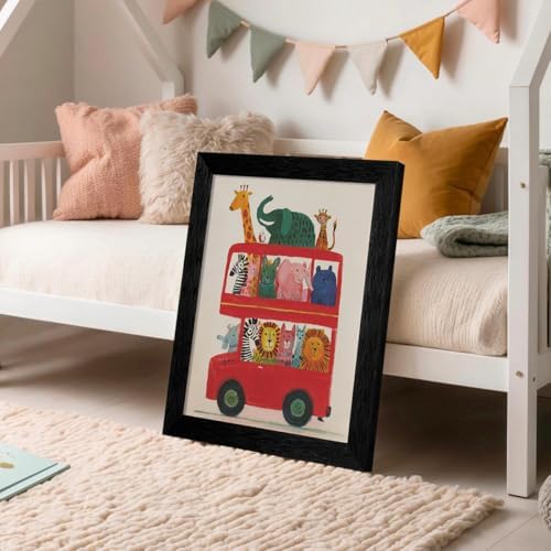 Black Framed Cute Colorful Animal Canvas Wall Art Modern Funny Kids Posters Safari Animals On Red Bus Scene Prints For Toddler Bedroom Nursery Wall Decor 20x30 inch - Image 4
