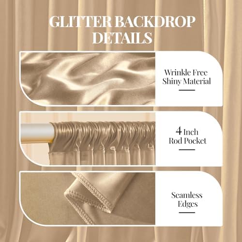 40x10ft Champagne Gold Glitter Backdrop Curtain for Parties, Wrinkle Free Satin Photo Backdrop Drapes 8 Panels Shimmer Back Drop Cloth for Wedding Birthday Baby Shower Photography Background Decor - Image 6