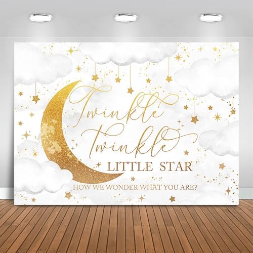 Twinkle Twinkle Little Star Gender Reveal Backdrop Pink or Blue How We Wonder What You are Gender Reveal Background Party Decoration Moon and Star Boy or Girl Banner (Grey, 8x6ft) by Fitumiw