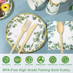 350 Pcs Sage Green Party Plates and Cups Sets,Disposable Paper Dinnerware - Image 3