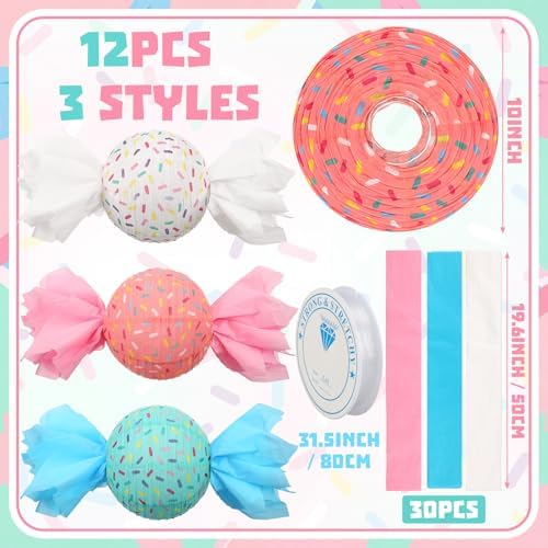 Lewtemi 12 Pcs Candy Party Decoration Candyland Paper Lanterns 9.84 Inch Candy Hanging Paper Lantern Sweet Donut Sprinkle Party Decoration with Fishing Line for Birthday Baby Shower Wedding DIY Decor - Image 2