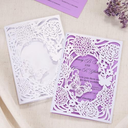 50pcs Wedding Invitations Laser Cut Butterfly Blank Purple Invitation Cards - Image 2