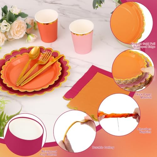 Kochorie 336PCS Pink & Orange Disposable Dinnerware Set Serves 48 Guests - Image 3