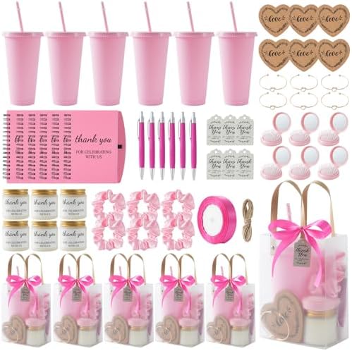 62PCS Baby Shower Prizes for Game Winners, Baby Shower Favors Gift Set for Games, Bridal Shower & Party Events, with Tumblers Notebooks Candles Mirror with Hair Brush & Gift Bags (Pink) by JIETING