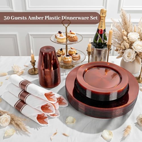 DaYammi 210PCS Amber Plastic Dinnerware Set for 30 Guests - Image 2