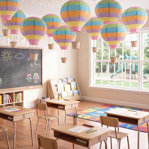 Meooeck 10 Pcs Hanging Hot Air Balloon Decorations Paper Lanterns 12 Inch Reusable Hot Air Balloon Decor Paper Lanterns Set for DIY Craft Wedding Birthday Christmas Home Living Room (Colorful) - Image 4