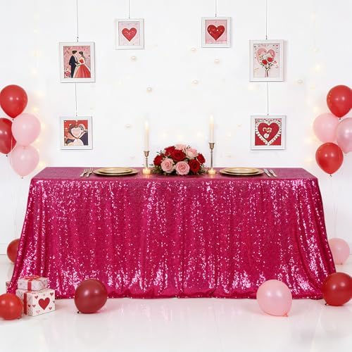 Eternal Beauty Hot Pink Sequin Tablecloth 60 x 120-Inch Sparkly Overlay Rectangle Glitter Table Cover for Wedding Party Birthday Decoration by EternalBeauty