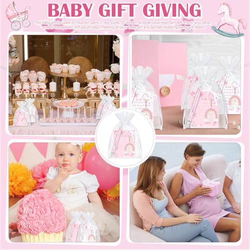 Halloscume 20 Girls and Boys Baby Shower Favors Gifts for Guests Baby Shower Pens Boho Keychain Thank You Cards for Gender Reveal Party Favor(Pink) - Image 6