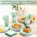 Newtay 350 Pcs Light Green Scalloped Paper Plates Shell Edge Disposable Tableware Cocktail Napkins Cups Plastic Spoons Forks Knives for Wedding Baby Shower Picnic Birthday Party Supply for 50 Guests - Image 5