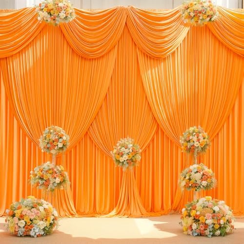 40x10ft Orange Backdrop Curtain Panels for Parties - Wrinkle Free Polyester Photo Curtain Backdrop Wedding Back Drop Fabric Drapes for Party Decorations Background for Photography by WishCare