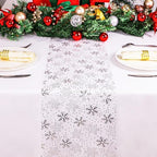 Snowkingdom Christmas Snowflake Silver Table Runner 11 Inch x 100 Feet Sparkly Silver Foil Glitter Metallic Mesh Dining Table Decorations for Seasonal Winter Xmas Festival Holiday Home Party - Image 2