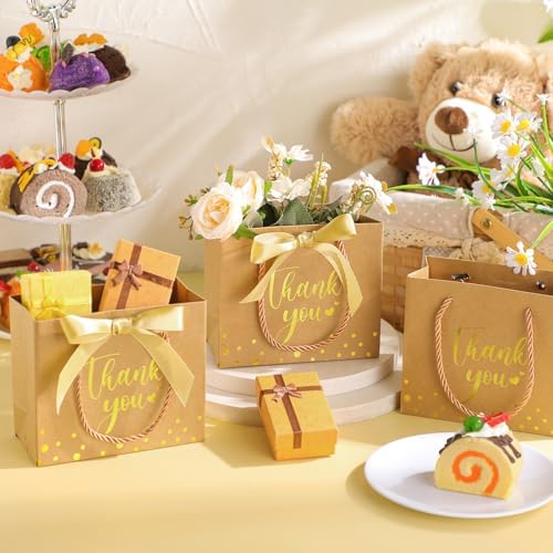 Jetec 45 Pcs Mini Thank You Gift Bag with Handle, Kraft Paper Color/gold - Image 2