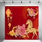 AOFOTO 8x8ft Happy Chinese New Year Backdrop China Spring Festival Lunar Year of The Horse Decoration Banner Paper Cut Flowers CNY Lanterns 2026 Background Party Supplies Photoshoot Studio Props - Image 4