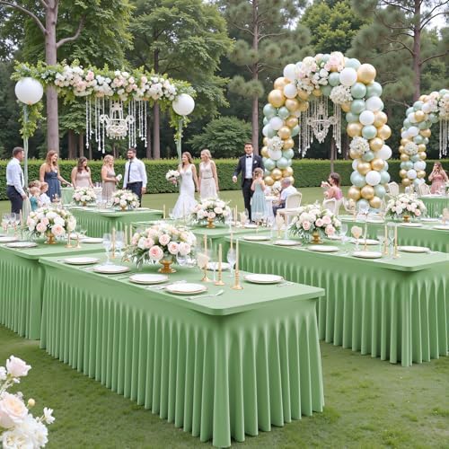 2 Pack Sage Green Table Cloth for 6 Foot Rectangle Tables Spandex Fitted Tablecloth 6ft Stretch Table Covers Skirt Green Banquet Tablecloths Wrinkle Free Tablecloth for Party Wedding Birthday Event - Image 4