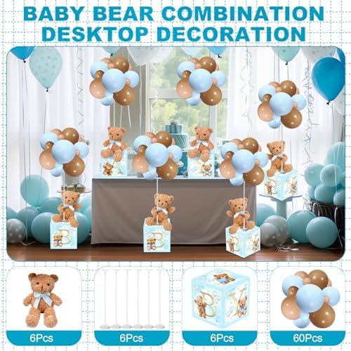 Lenwen 6 Sets Baby Letter Boxes Baby Shower Decor, Bear, Blue - Image 2