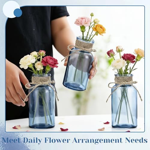 Mason Jar Glass Vases 6 Pack, Blue Flower Vase for Centerpieces - Image 4