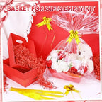 5 Pack Baskets For Gifts Empty, 10x12” Red Gift Basket Kit with Clear Bags Gold Bows 200g Crinkle Cut Paper Empty Gift Baskets to Fill Large Gift Baskets for Christmas, Birthdays, Holidays, Weddings - Image 5
