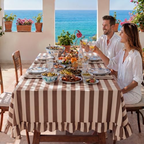 Tudomro Striped Tablecloth, Rectangle, Brown, Cream, 84'' X 60'' - Image 4