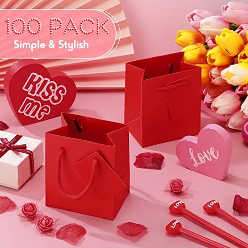 Sherr 100 Pcs Red Mini Paper Gift Bags with Handles, White Tags - Image 5
