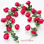 2Pcs 12Ft Bendable Flower Garland Faux Rose Vine for Wedding Decor,Fuchsia - Image 2