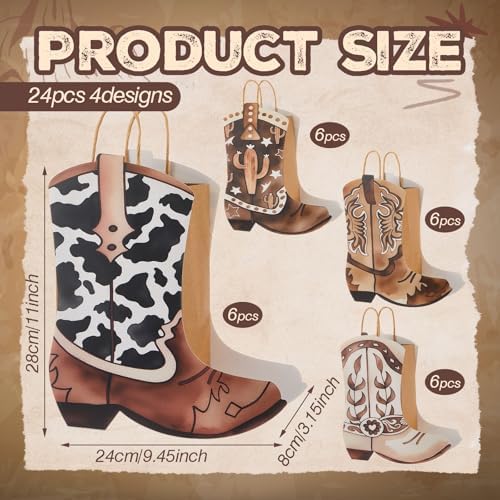 Tioncy 24 Pcs Cowboy Boot Paper Gift Bags, Assorted Style, Brown - Image 2
