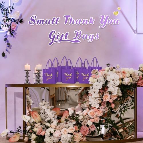 Honoson 60 Pcs Mini Thank You Gift Bag with Handle Bulk,Purple - Image 4