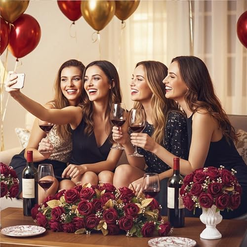 Auihiay 104PCS Burgundy Roses, Faux Roses, Artificial Flowers Roses - Image 7