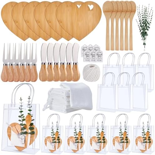 55Pcs Baby Shower Prizes for Game Winners 6 Sets Charcuterie Board with Spoons Butter Spreaders Forks Plaid Towel Thanks Card and Gift Bags for Bridal Shower Favors Party (Heart Shaped) by Rigibright