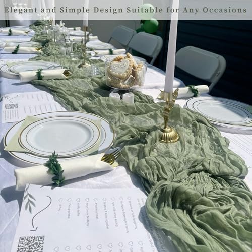 12 Pack Sage Green Cheesecloth Table Runner 10FT Rustic Gauze Fabric Cheese Cloth Table Runner for Wedding Bridal Baby Shower Table Decor 20 x 120 Inch Long Boho Sheer Birthday Party Table Decorations - Image 7