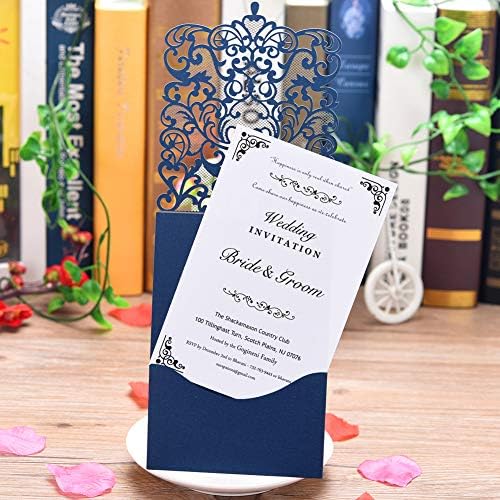 FOMTOR 50-Pack Blue Laser Cut Wedding Invitation Cards Set w/Envelopes & Inserts & Seals – for Wedding, Bridal Shower, Graduation, Birthday Party, Engagement, Anniversary - Image 3