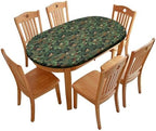 A Winter's Day Fabric Collection - Winter Chickadees Dark Teal Print Oval Table Cloth Wipeable Spillproof Elastic for Dining Table Buffet Parties and Camping Fits for 48" x 68" Oval Table by ZNCTFMR