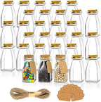 yarlung 30 Pack Glass Favor Jars with Cork Lids, 4 OZ Clear Small Candy Jars Set Square Decorative Bottles for Thanksgiving Gift, Christmas, Baby Shower Wedding Party Favor, Brown Labels and Strings by Yarlung