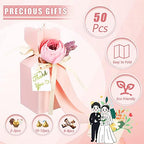 TaoBary 50 Pcs Wedding Favor Boxes with Flower Thanks Card Ribbon, Pink - Image 4