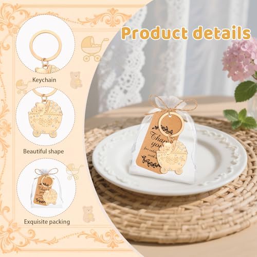 50 Pieces Baby Carriage Shape Keychain for Baby Shower, Bear Keychain Party Favors for Game Prizes,Gift,Decor,Souvenirs to Guests Bulk with Thank You Tags and Gift Bags - Image 3