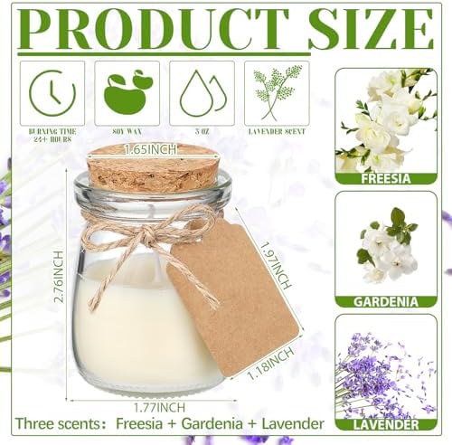 MTLEE 50 Pcs Wedding Jar Candles for Guests Wedding Candle Gift Natural Wax Candles with DIY Tag Cards for Bridesmaid Baby Shower Party Favors Home Supply Decor, Scents of Freesia/Gardenia/Lavender - Image 6