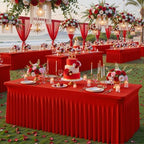 Red Spandex Tablecloths for Rectangle Tables 8 Foot Red Stretch Table Cloth Rectangle 8ft Elastic Fitted Table Cover Fabric with Skirt for Wedding Baby Shower Graduation Birthday Party Banquet Buffet - Image 4