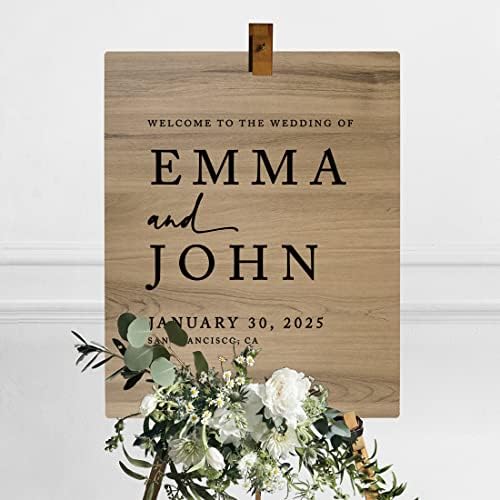 Andaz Press Large Wooden Welcome Sign for Wedding Rustic Welcome Sign 16" x 20" Custom Names Date & Location Modern Wedding Signage English Oak MDF Wood Finish Wedding Reception Indoor Outdoor Signs - Image 3