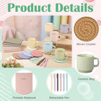 36 Pcs/6 Sets Baby Shower Prizes for Winners Include Ceramic Mugs with Spoons Woven Coasters Notebooks with Pens Clear PVC Gift Bags for Bridal Shower Party Favors(Morandi) - Image 4