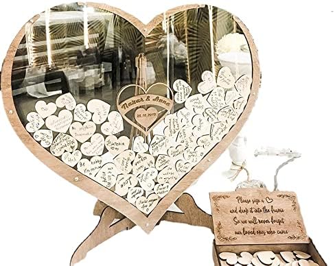 jinfu Custom Transparent Heart Alternative Rustic Wedding Guest Book,Wedding Guest Book Alternative Wedding Decor Drop Heart Guestbook,Personalized Wedding Guest Book (with Wood Box,15 x25cm 30heart) by Unknown