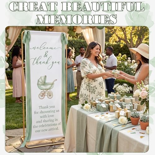 Baby Shower Welcome Linen Sign Stand with Satin Ribbon, Green - Image 5